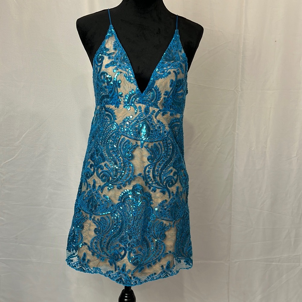 Free People Night Shimmer Sequined Lace Dress
